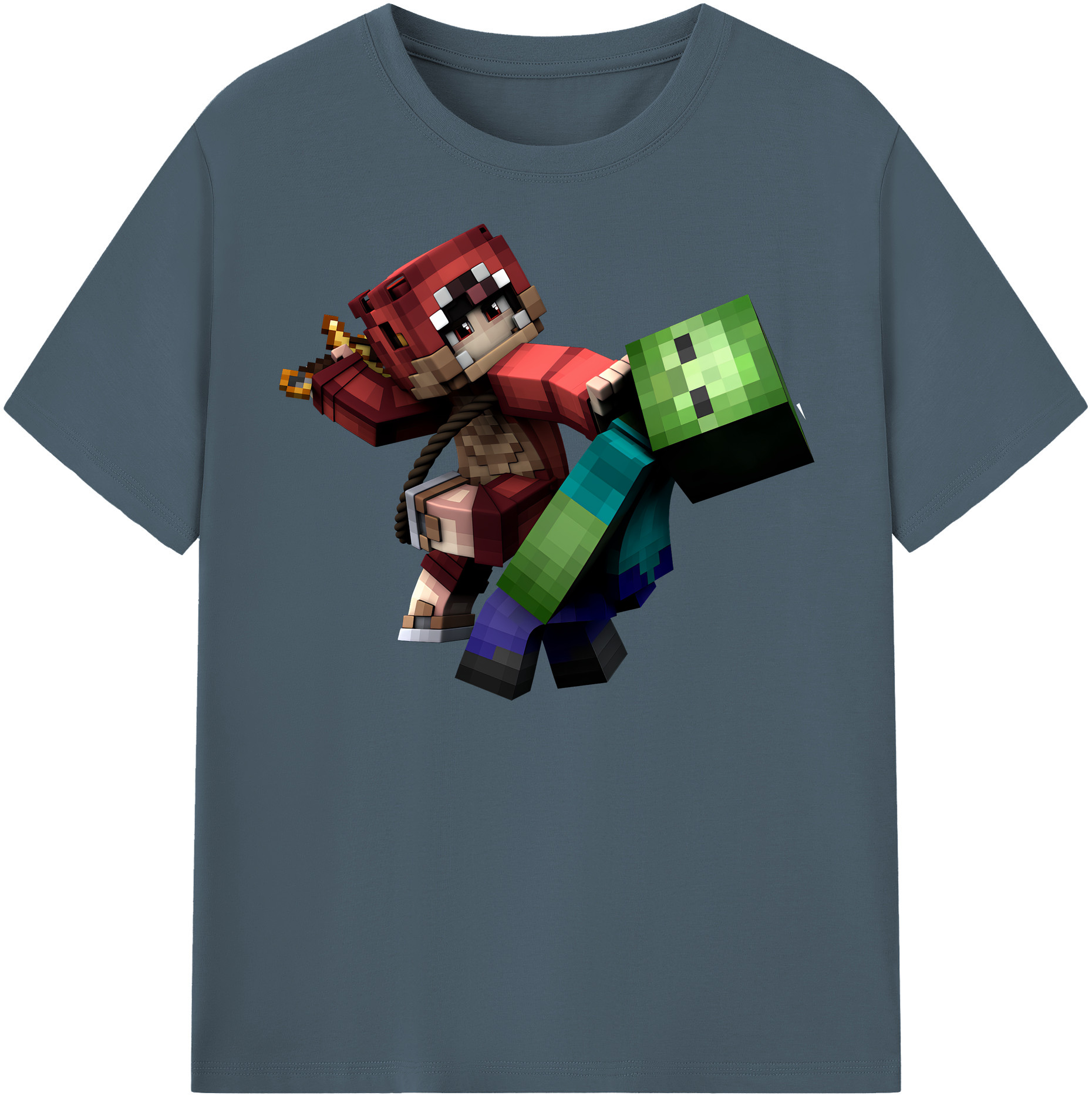 （画像用） マインクラフト ブロックの世界 Minecraft MC Block world 綿100％半袖Tシャツ（フロントプリント）